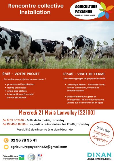 Installation agricole: Rencontre le 21 mai 2025 à Lanvallay